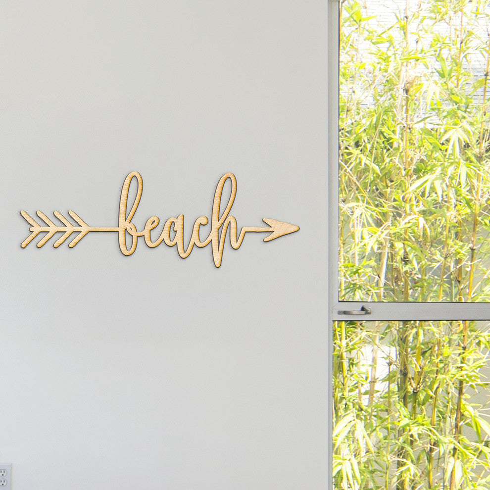 Beach Right Arrow Wood Sign Wall Decor Unfinished, 12"x4"