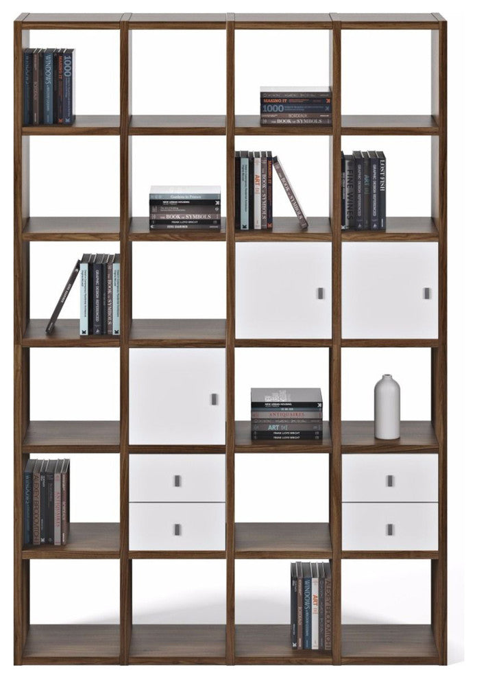Modern Modular Large Bookcase & Display Shelves, Natural Walnut