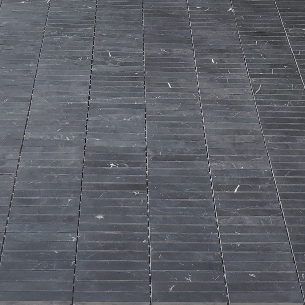 Nero Marquina Black Marble 5/8x4 Rectangular Stacked Mosaic Tile Honed, 1 sheet