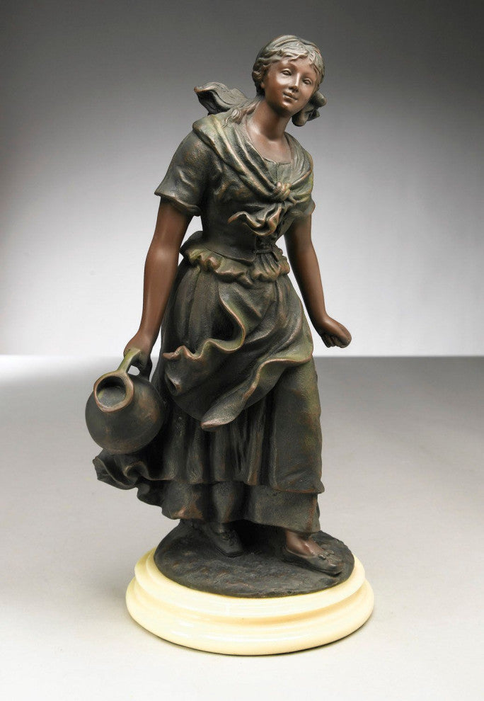 Resin Water Girl Figurine, Brown/Green