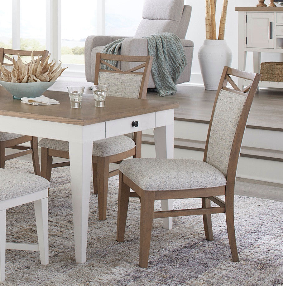 48" Round Extendable Dining Table and 4 Upholstered Chairs