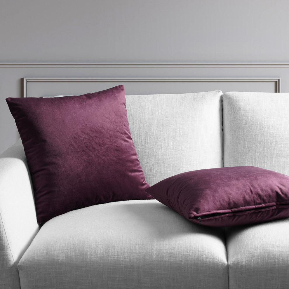 Heritage Plush Velvet Cushion Cover Pair, Winter Plum, 18w X 18l
