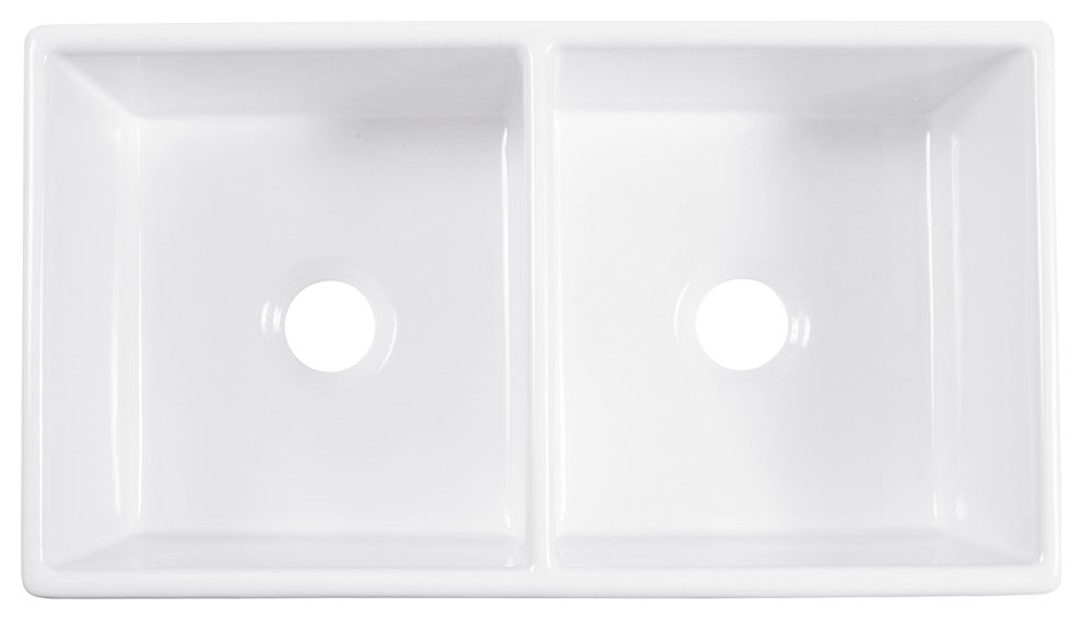 Austen Crisp White Fireclay 33" Double Bowl Farmhouse Undermount Kitchen Sink