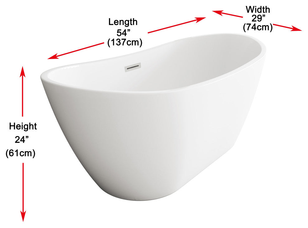 Igor 59" Soaking Bathtub, Glossy White With Brushed Nickel Trim