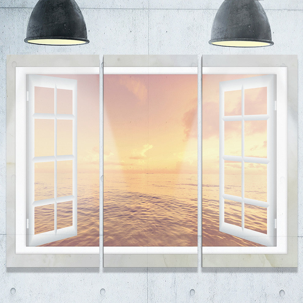 "Open Window to Brown Seashore" Metal Wall Art, 3 Panels, 36"x28"