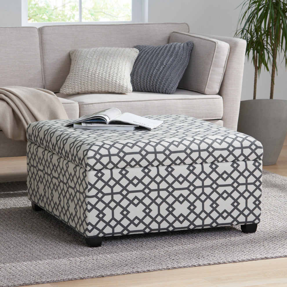 GDF Studio Estee Gray Geometric Patterned Fabric Storage Ottoman