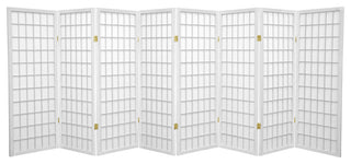 Classic Shoji Screen with 8 Hinged Panels and Translucent Rice Paper Inserts, White
