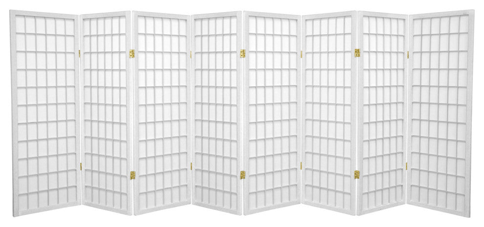 Classic Shoji Screen with 8 Hinged Panels and Translucent Rice Paper Inserts, White