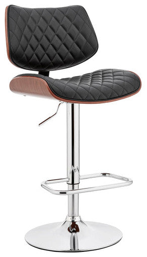 Benzara BM248172 Metal and Faux Leather Adjustable Bar Stool, Black and Silver