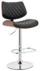 Benzara BM248172 Metal and Faux Leather Adjustable Bar Stool, Black and Silver