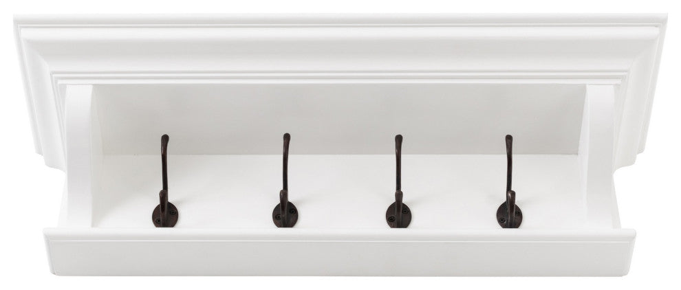 Classic White Wood Wide Four Hook Hanging Coat Rack