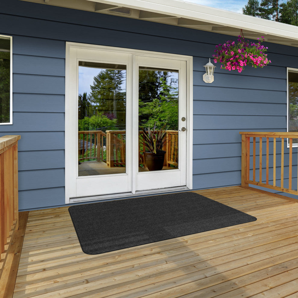 Indoor/Outdoor Double-Ribbed Area Rug With Skid-Resistant Back Black 2' x 3'