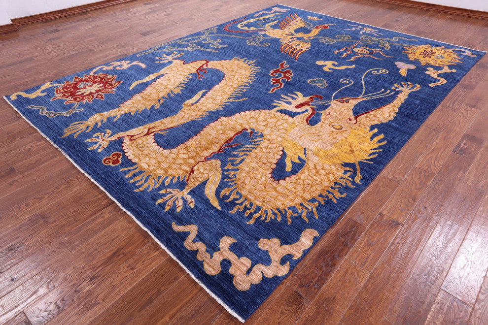 8' 9" X 11' 10" Handmade Dragon And Phoenix Design Rug - Q12640