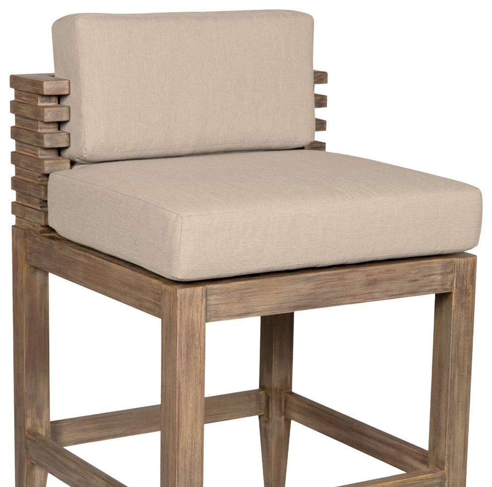 Vivid Outdoor Patio Counter Stool, Light Eucalyptus Wood Taupe Olefin Cushions