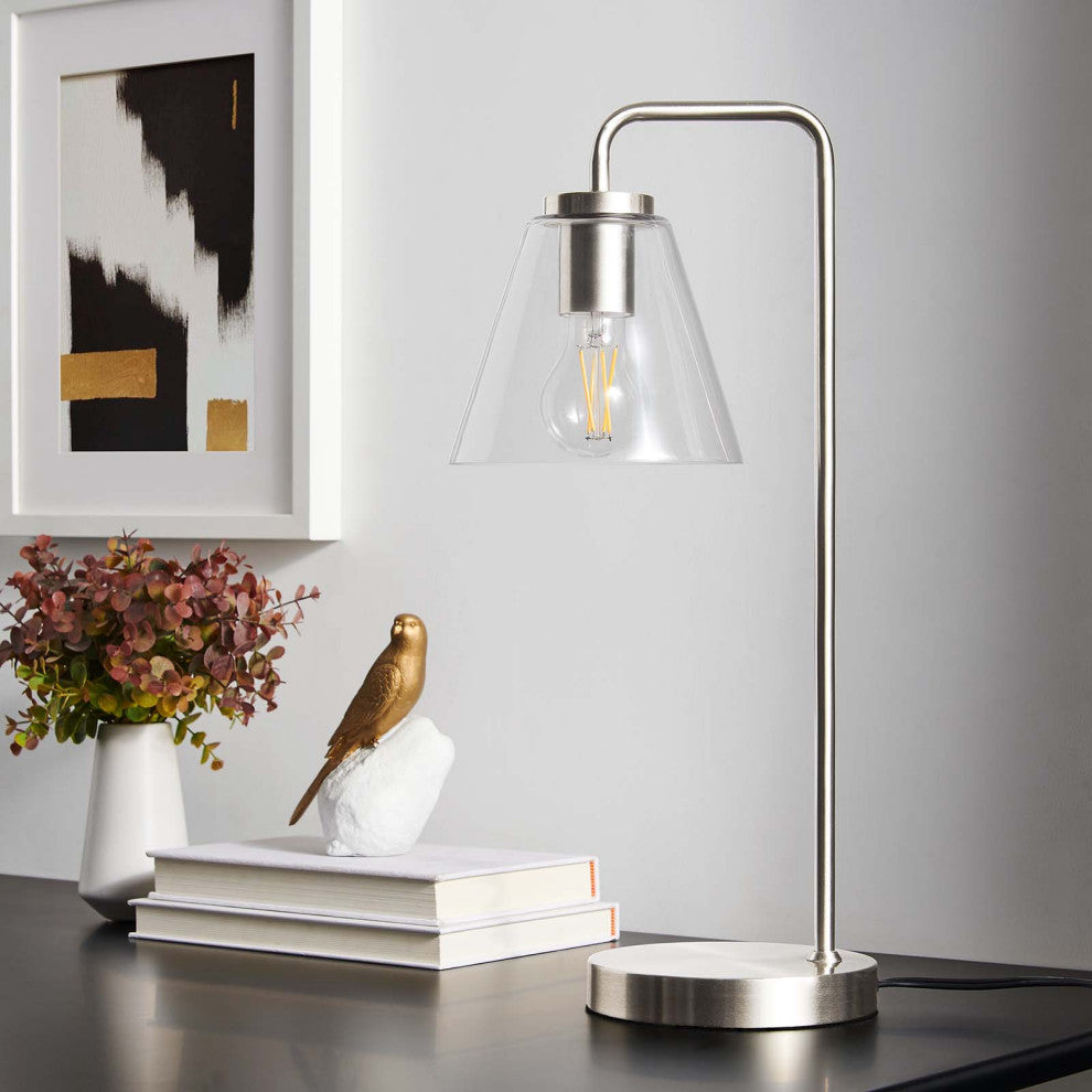 Table Lamp, Silver, Glass, Modern, Mid Century Kitchen Cafe Bistro Hospitality