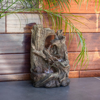 Alpine 5-Tiered Rainforest Tree Trunk Tabletop Fountain, LED Lights, 14" Tall