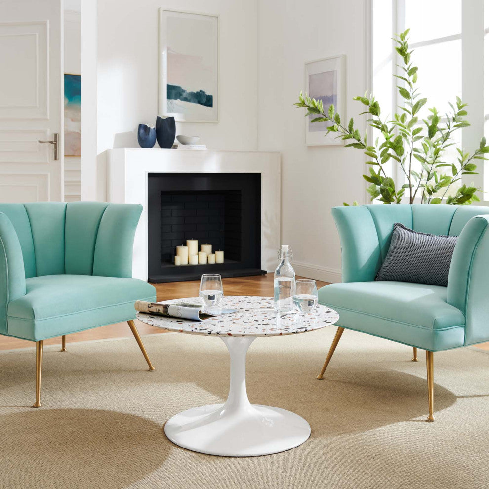 Coffee Table, Round, White, Wood, Metal Steel, Modern, Lounge Hotel Hospitality