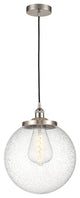 Beacon 1 Light Mini Pendant, Brushed Satin Nickel, Seedy Glass