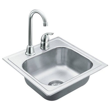 Moen 15" Single Basin Drop, Stainless Steel Kitchen Sink With Soundshield Tech