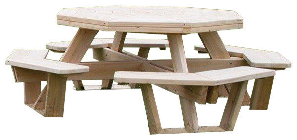 White Cedar Log Outdoor Octagon Picnic Table, Large