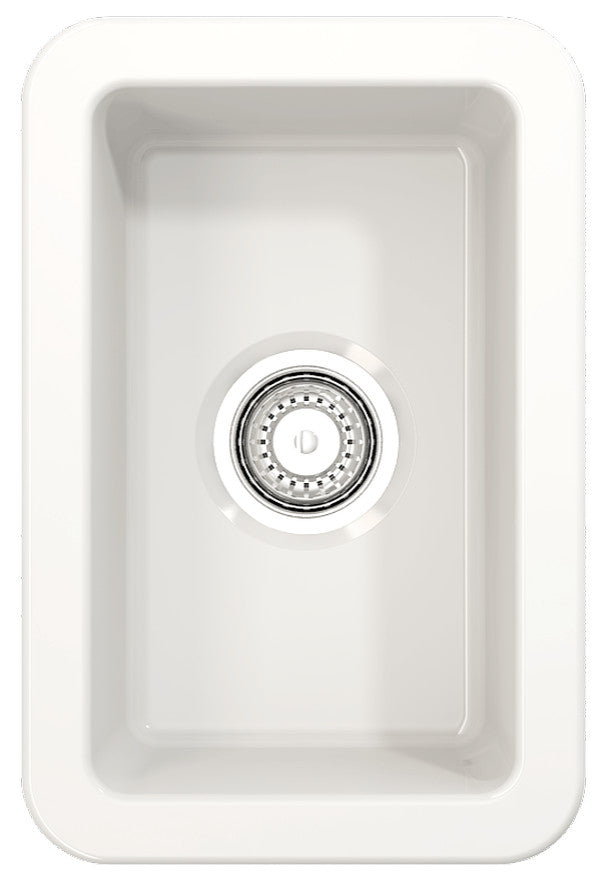 Sotto Dual-mount Fireclay 12" Single Bowl Bar Sink with Strainer in White