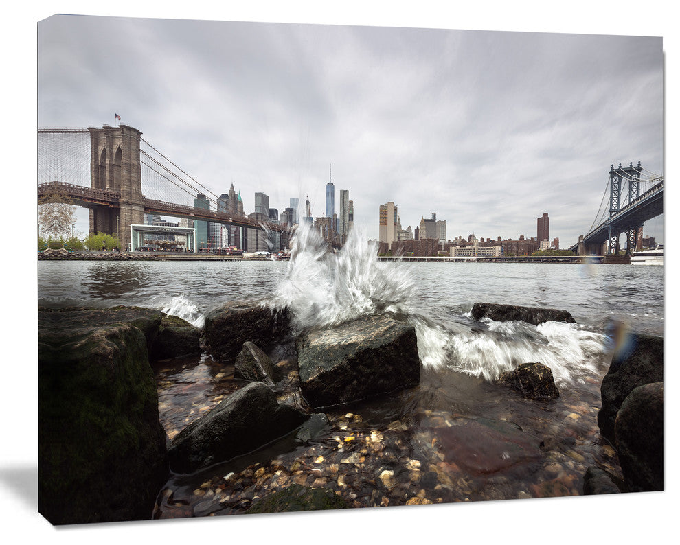 Skyline with Brooklyn Manhattan Bridges, Large Cityscape Canvas Print, 20"x12"