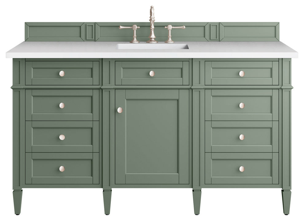 Brittany 72" Double Vanity, Smokey Celadon,  White Zeus Quartz Top