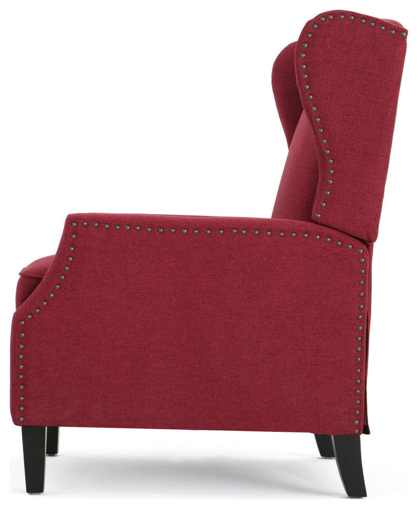 GDF Studio Weyland Contemporary Fabric Wingback Pushback Recliner, Deep Red