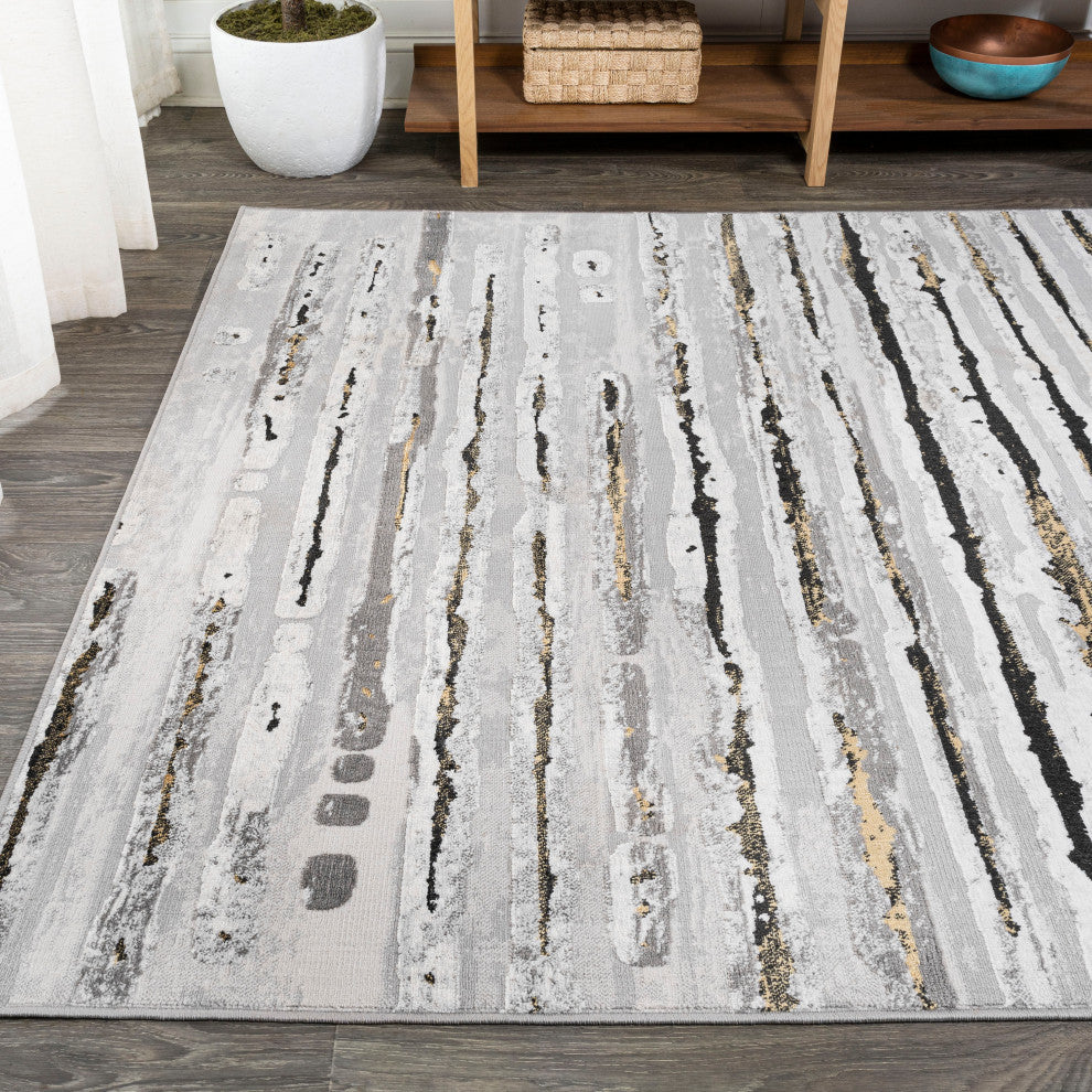 Batten Modern Stripe Area Rug, Gray/Black, 4 X 6