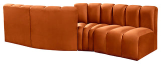 Arc Velvet Upholstered 4-Pc. Facing Modular Sectional, Cognac