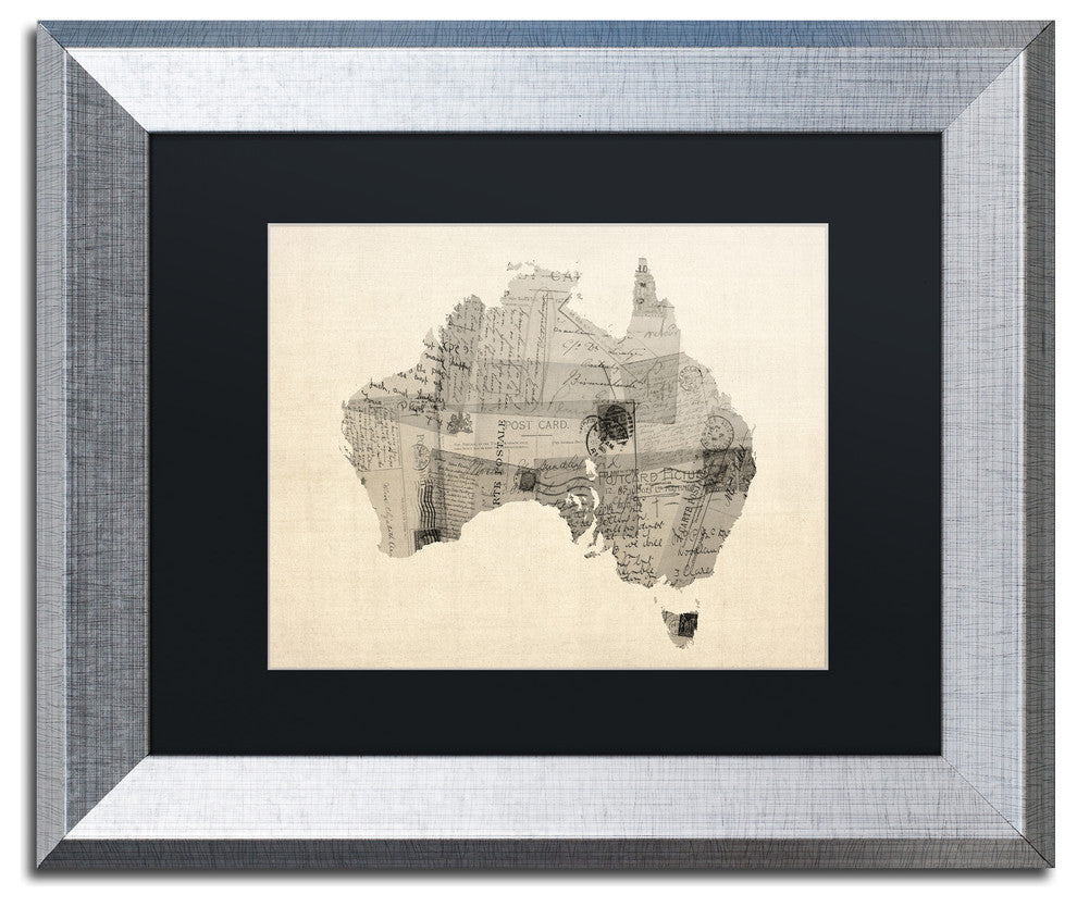 Michael Tompsett 'Australia Postcard Map' Matted Framed Art, Black Mat, 14"x11"