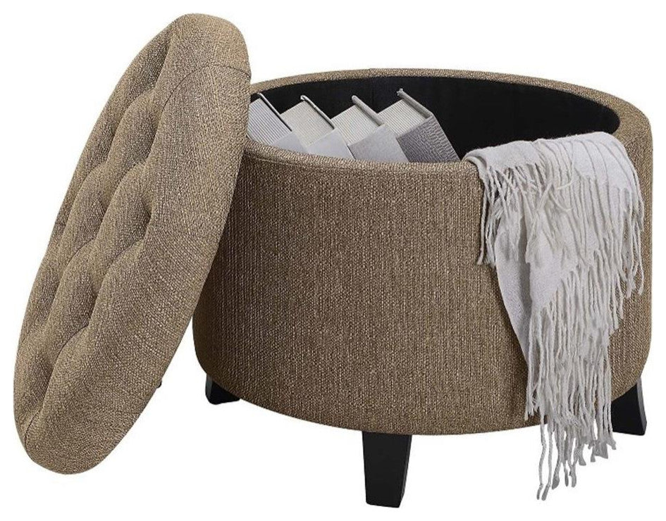 Convenience Concepts Designs4Comfort Round Storage Ottoman in Cappuccino Fabric