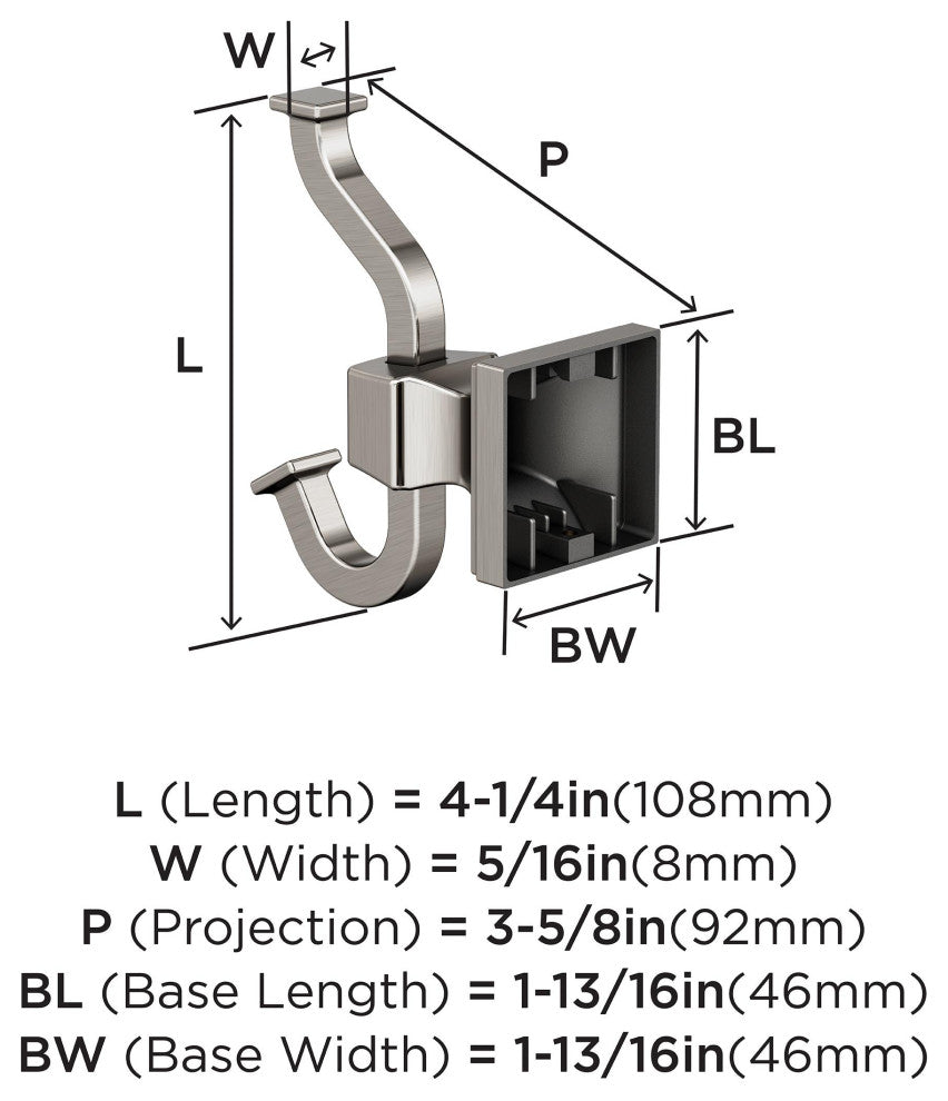 Mulholland Traditional Single Robe Hook, Brushed Nickel