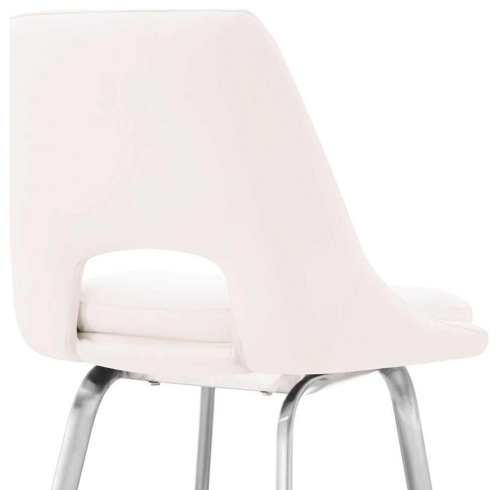 30" Elegant Gray Faux Leather Bar Stool With Stainless Steel Frame
