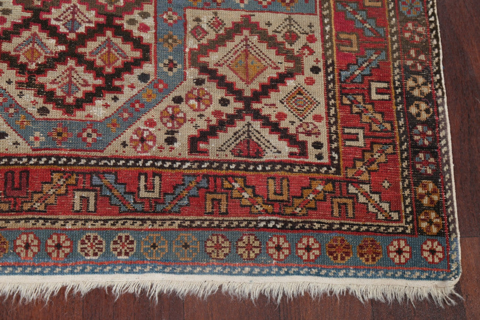 Consigned, Oriental Low Pile Carpet Hand-Knotted Antique Area Rug, Beige, 4x4