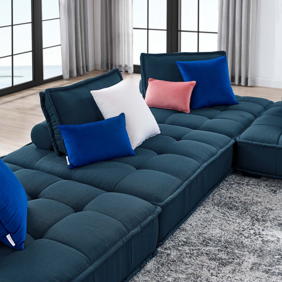 Modular Deep Tufted Sectional Sofa Set, Azure Navy Blue, Modern, Lounge
