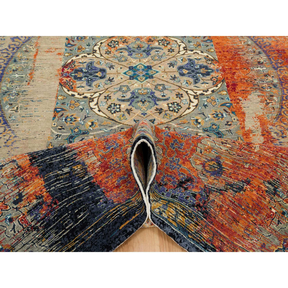 Rust Red Ancient Ottoman Erased Design Hand Knotted Wool Rug, 10'2"x14'3"