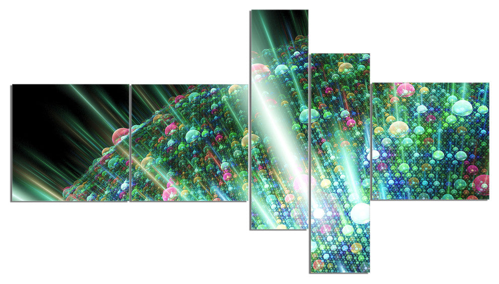 Bright Blue Solar Bubbles Planet, Abstract Canvas Wall Art, 60"x32", 5 panels