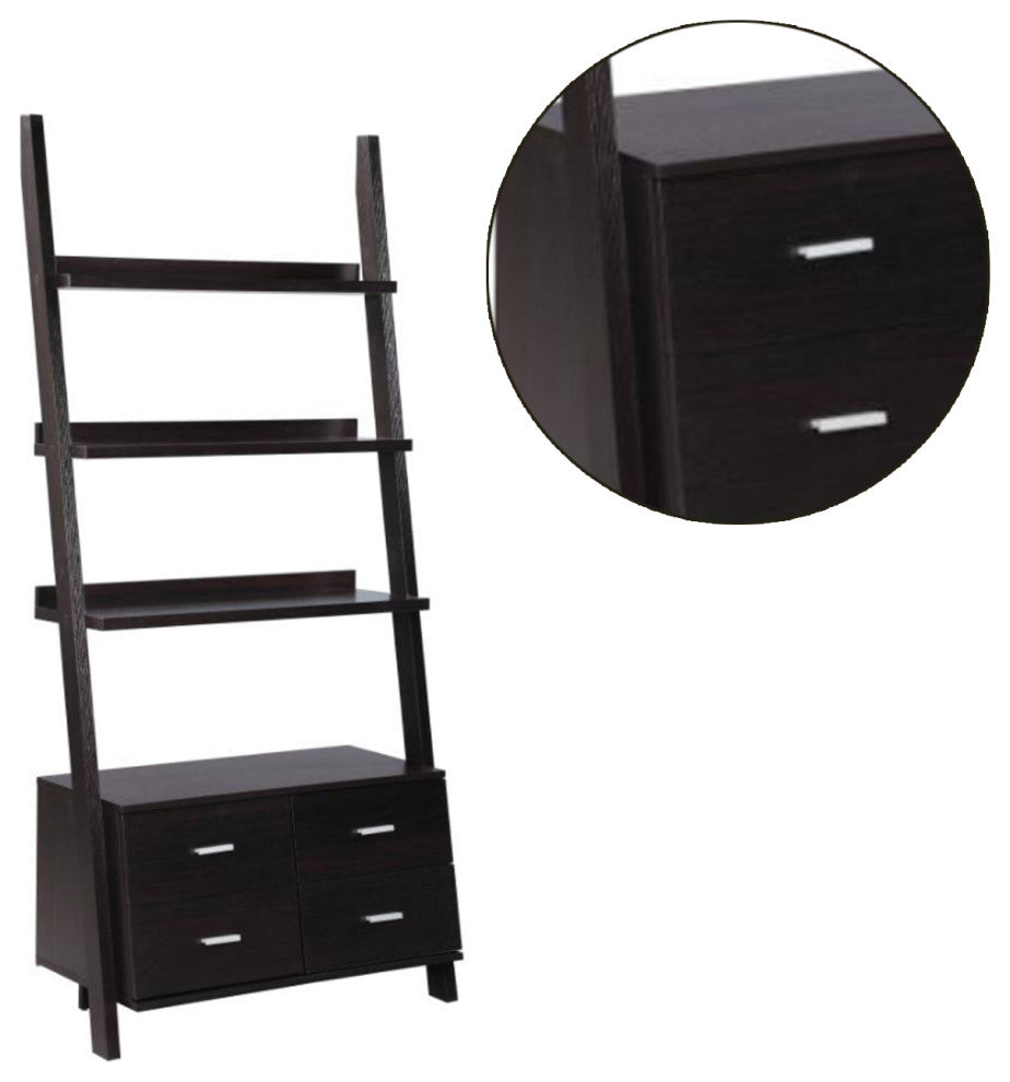 4-Drawer Ladder Bookcase, Cappuccino