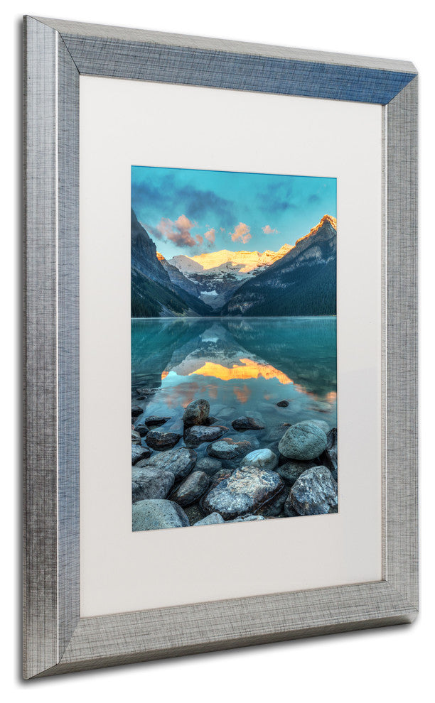 Pierre Leclerc 'Lake Louise Sunrise' Matted Art, Silver Frame, White, 20x16