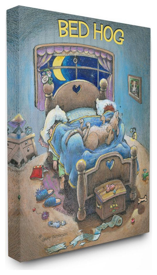 Stupell Industries Bed Hog Funny Pet Dog Cartoon Design, 16"x20" , Canvas