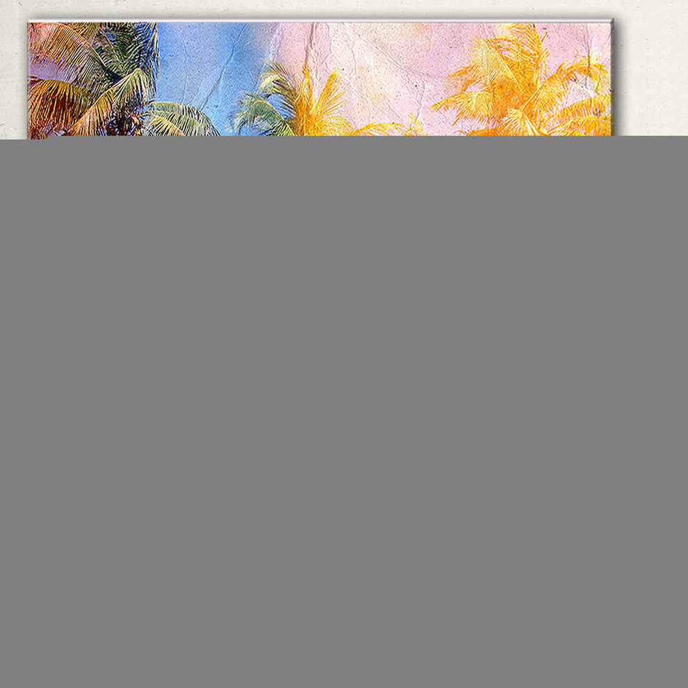 "Retro Palms in Yellow Shade" Canvas Print
