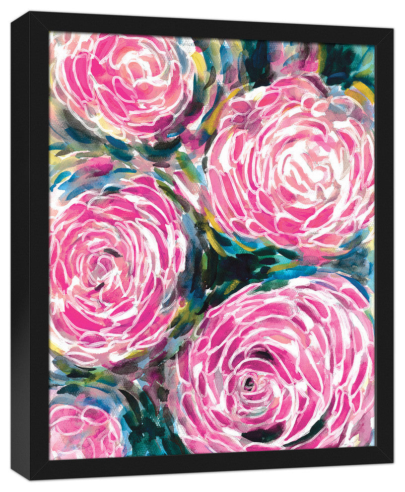 Pink Watercolor Flowers Framed Canvas, 16"x20"