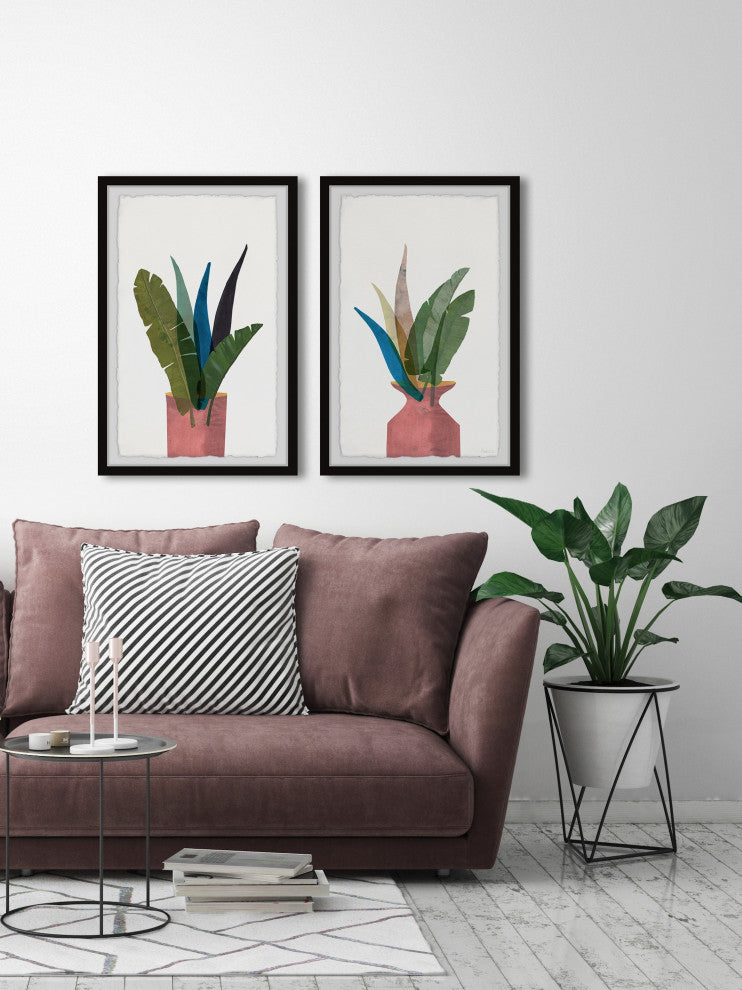 Indoor Banana Leaf Diptych, Set of 2, 8x12 Panels