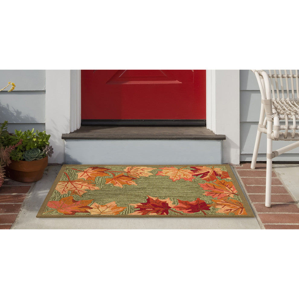 Ravella Falling Leaves Border Indoor/Outdoor Rug Moss 2'x3'