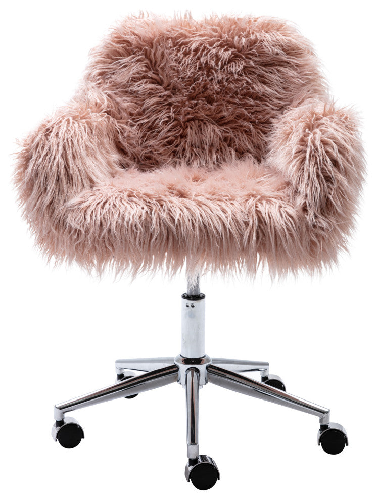 Modern Faux fur home office chair, fluffy chair for girls, Pink