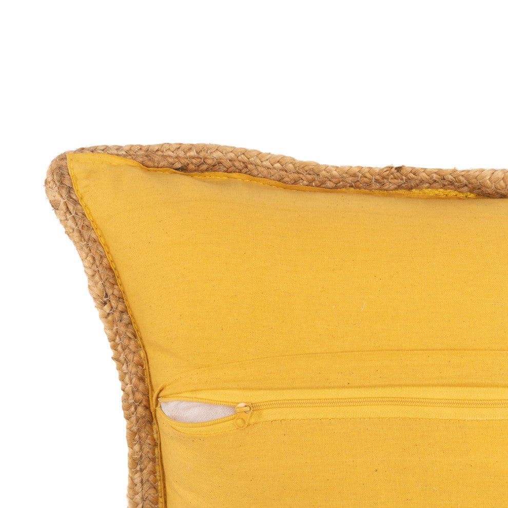 Solid Chickadee Yellow Jute Bordered Throw Pillow