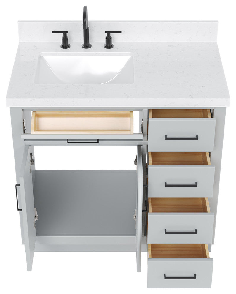 Ariel Hepburn 36" Single Rectangle Sink Vanity, Carrara Quartz