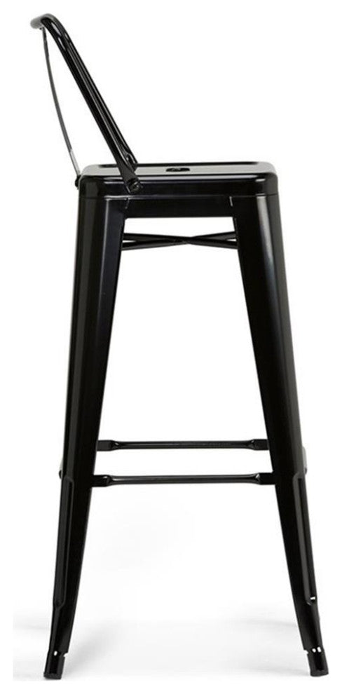 Simpli Home Rayne 30" Metal Bar Stool in Black (Set of 2)