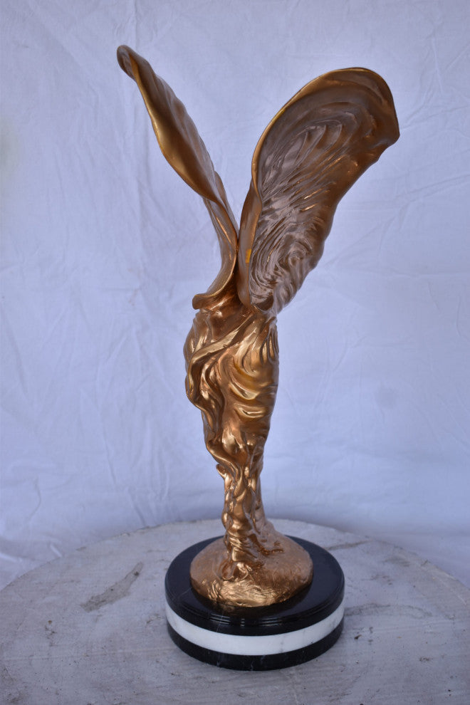 Spirit of Ecstasy Rolls Royce Gold Bronze Statue Size: 10"L x 15"W x 24"H.